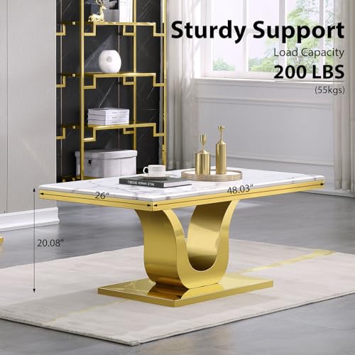 Modern Coffee Table, White and Silver Rectangle Living Room Tea Table, 48" Silver Coffee Table for Living Room, Guest Hall, Reception Room