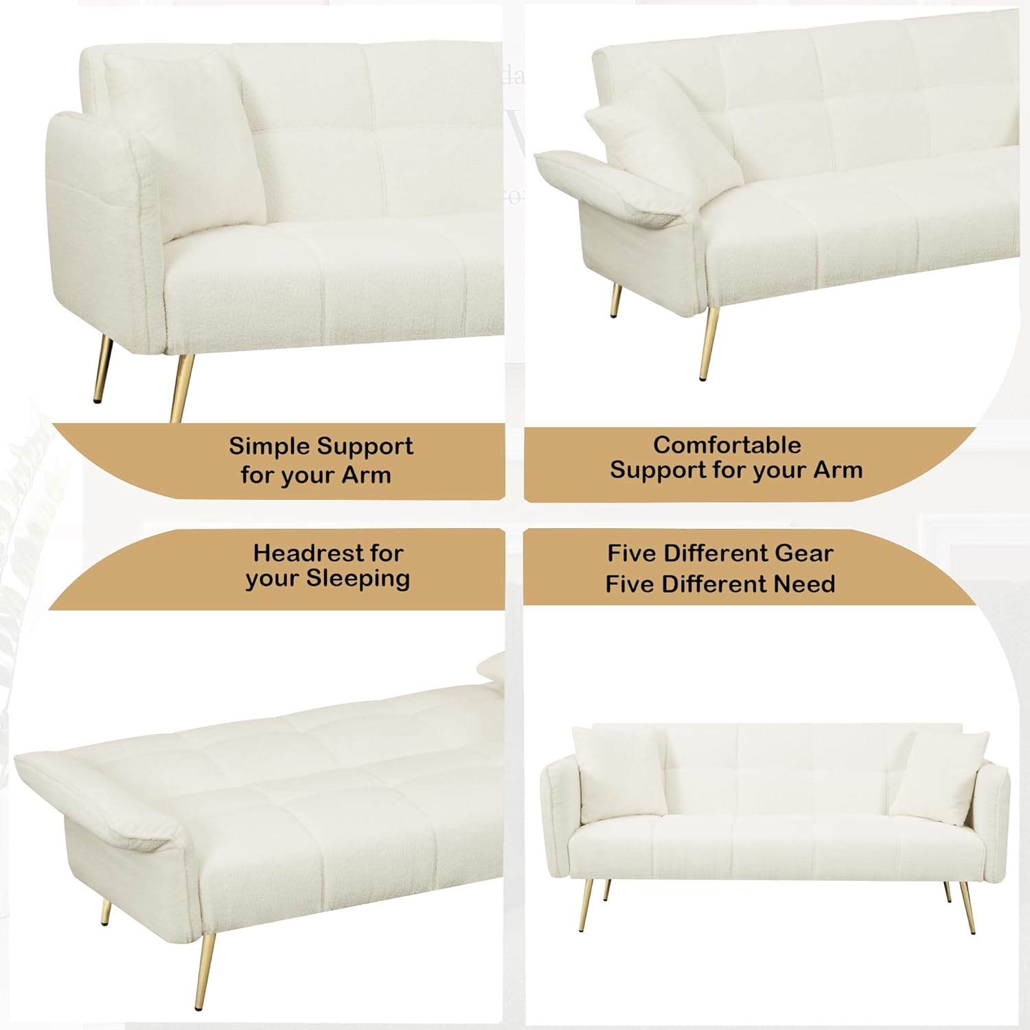 701 futon sofa bed, convertible double sofa bed with folding armrests for living rooms and