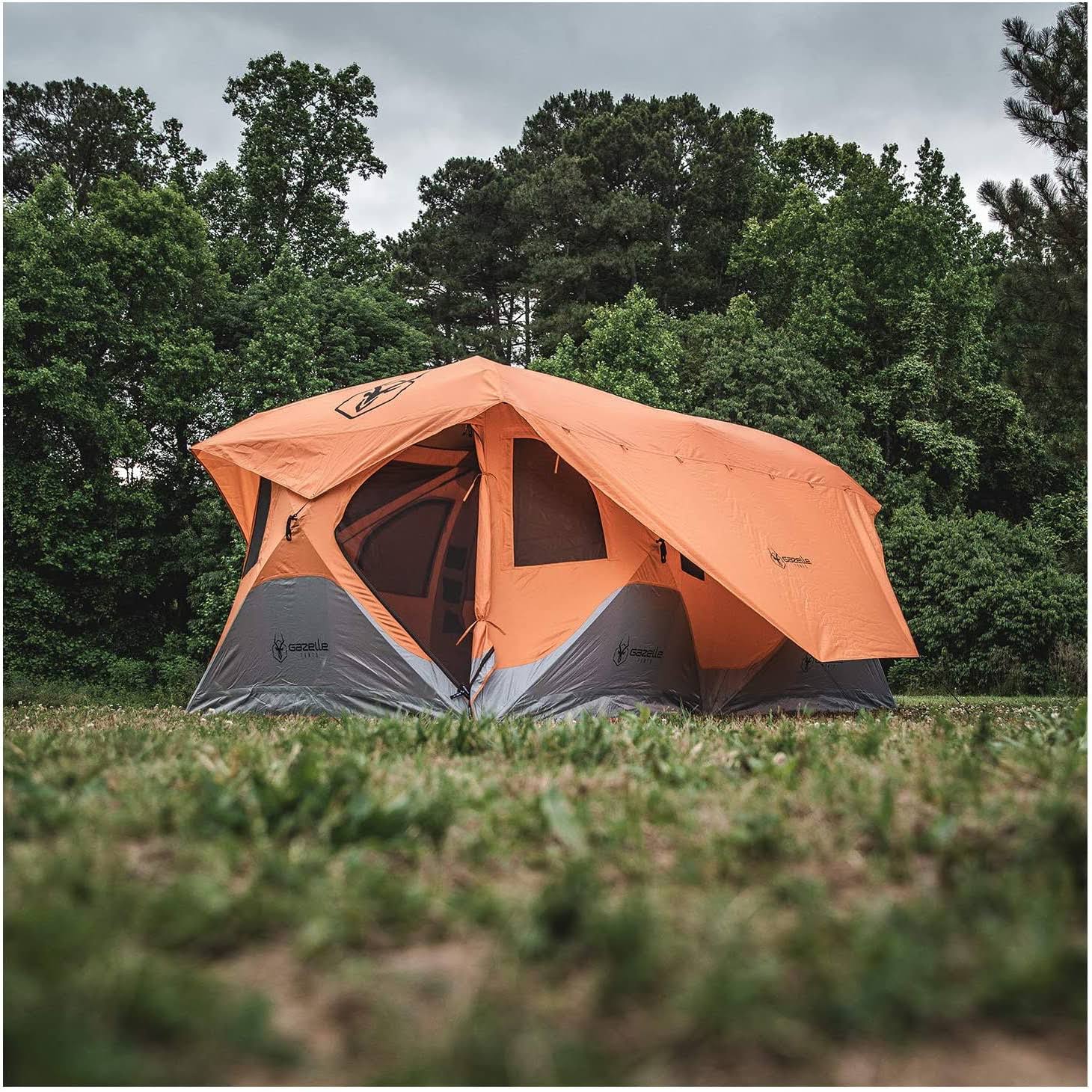 Gazelle T8 Extra Large 8 Person Portable Instant Pop Up Camping Hub Tent, Orange
