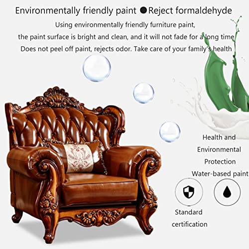 European-Style Leather Sofa, Solid Wood Carved High-end American-Style Sofa Villa Living Room Furniture Suitable for Villa Living Room with Pillows Stool
