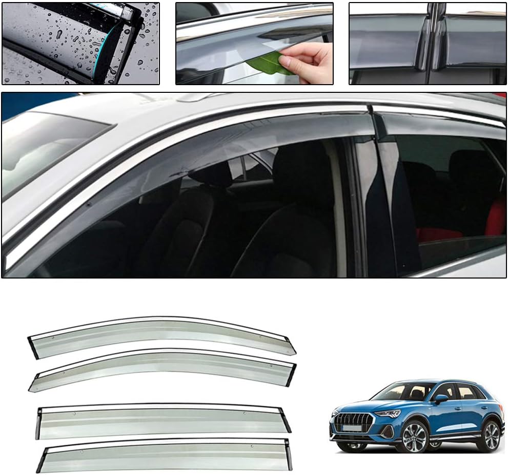 Side Window Deflectors for Audi Q5 2010-2018 4PCS Car Window Visor Sun Rain Smoke Vent Shade Tape-On Outside Visors