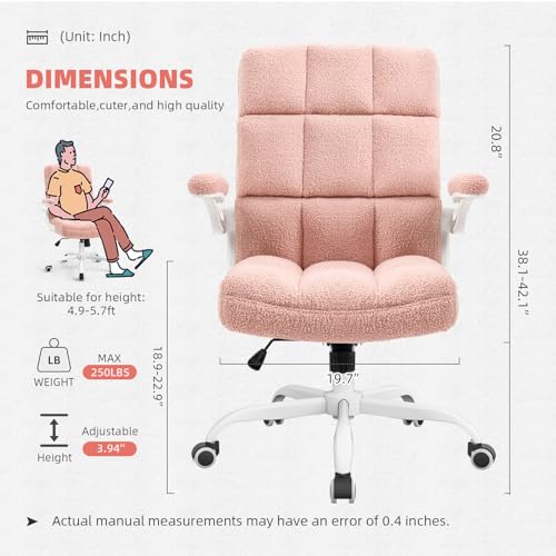 SEATZONE High Back Office Chair Back Support Computer Desk Chair Velvet Rolling Desk Chairs with Wheels and Flip-up Armrest, Gray