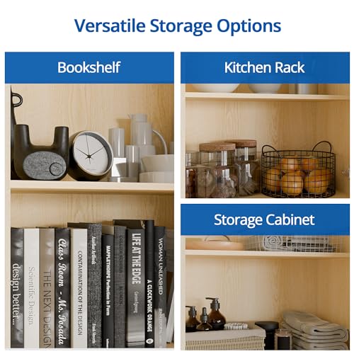 Cozy Castle Kitchen Pantry Storage Cabinet 71" Tall 4 Doors Wood Freestanding Cupboard with Sliding Drawer and 2 Adjustable Shelves for Dining Room Living Room, Laundry, Bathroom, Oak