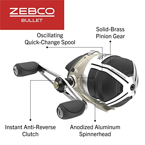 Zebco Bullet MG Spincast Fishing Reel, Size 30 Reel, Ultra-Lightweight Magnesium Body, Changeable Right- or Left-Hand Retrieve, Oversized Non-Slip Handle Knob, Dark Silver