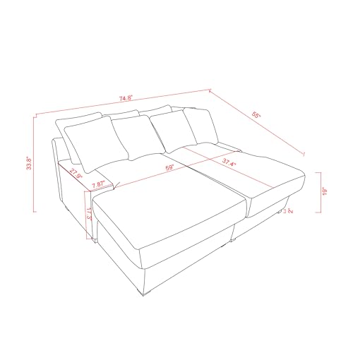 74.8" Upholstered Corduroy Sleeper Sofa - Modern Luxury Twins Sofa Couch for Living Room Quality Corduroy Upholstery Sleeper Sofa Bed Daybed Square Arm Sofa for Living Room, Bedroom (Beige)