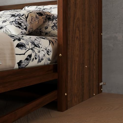Murphy Bed Wall Bed with Desk, Wood Cabinet Murphy Bed, Space-Saving Hidden Wall Bed with Gas Struts, Walnut