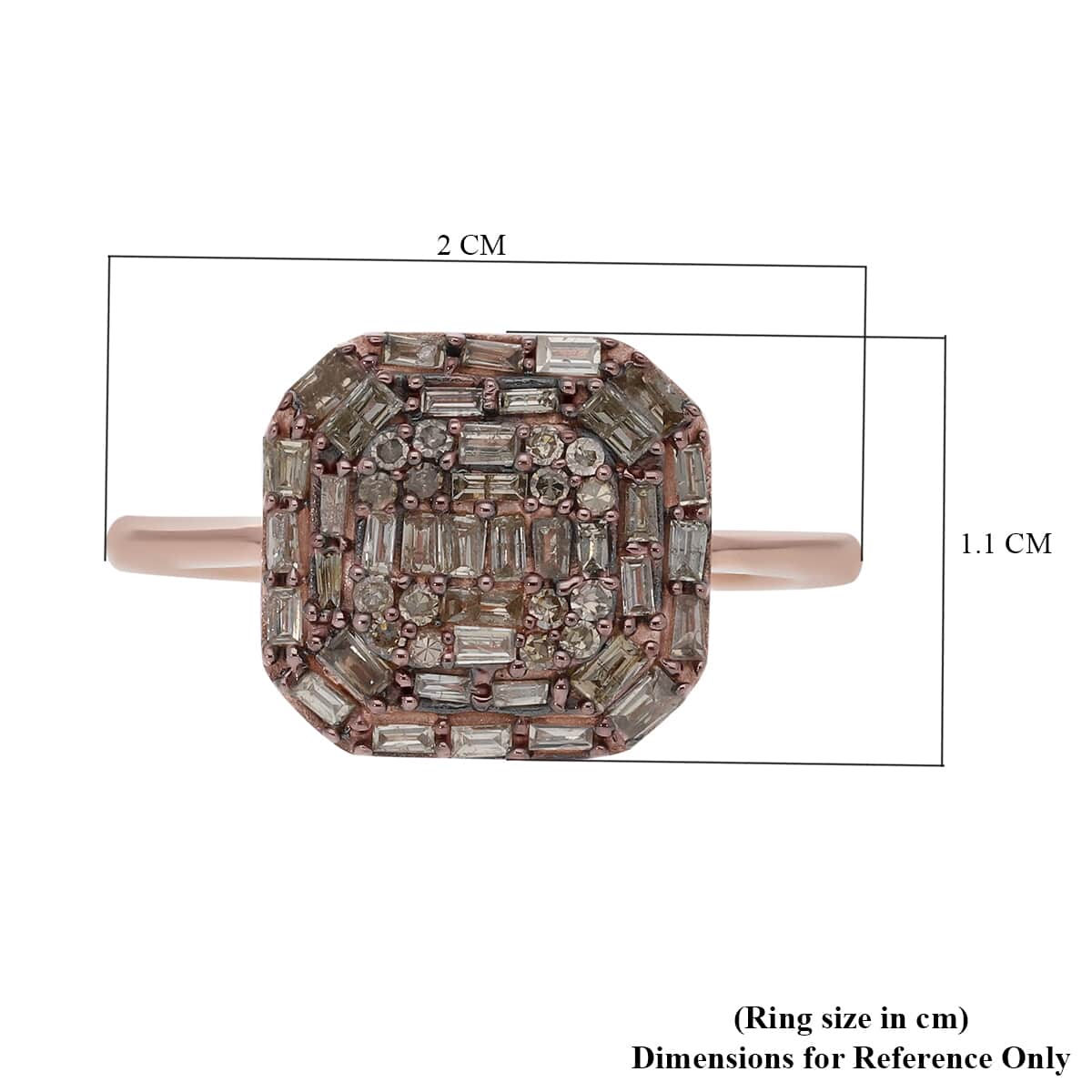 SHOP LC Ct 0.5 925 Sterling Silver Baguette Natural Champagne Diamond Cluster Engagement Ring for Women Jewelry Birthday Gifts for Women Vermeil Rose Gold Plated Size 7