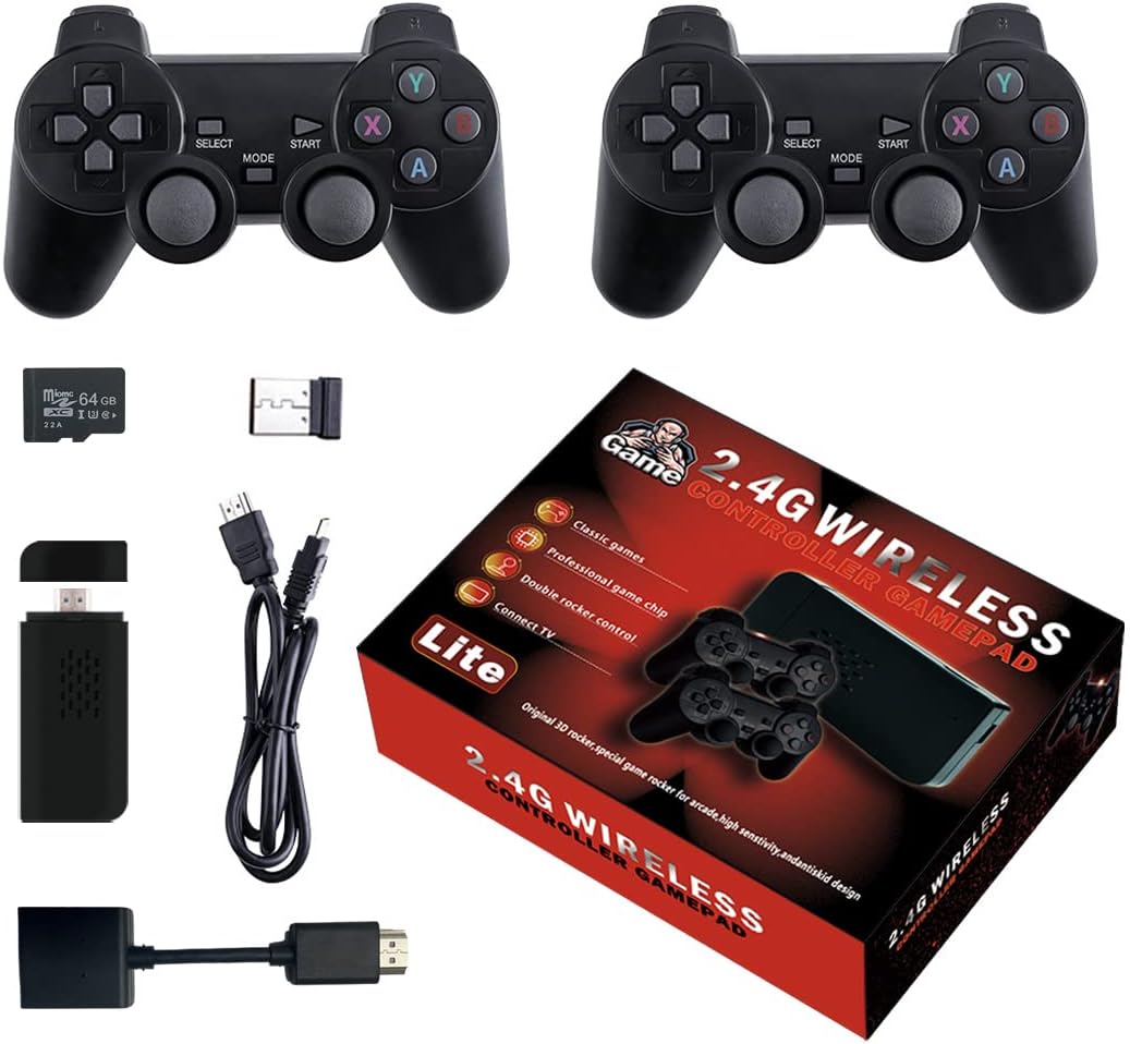 DOBEGIN Wireless Retro Game Console Stick Built in 10000+ Classic Games Plug and Play Video Games 4K HDMI Output for TV with 9 Emulators and PS2 Wireless Controller 2.4GHz Gift for Kids Adults Pack of 2