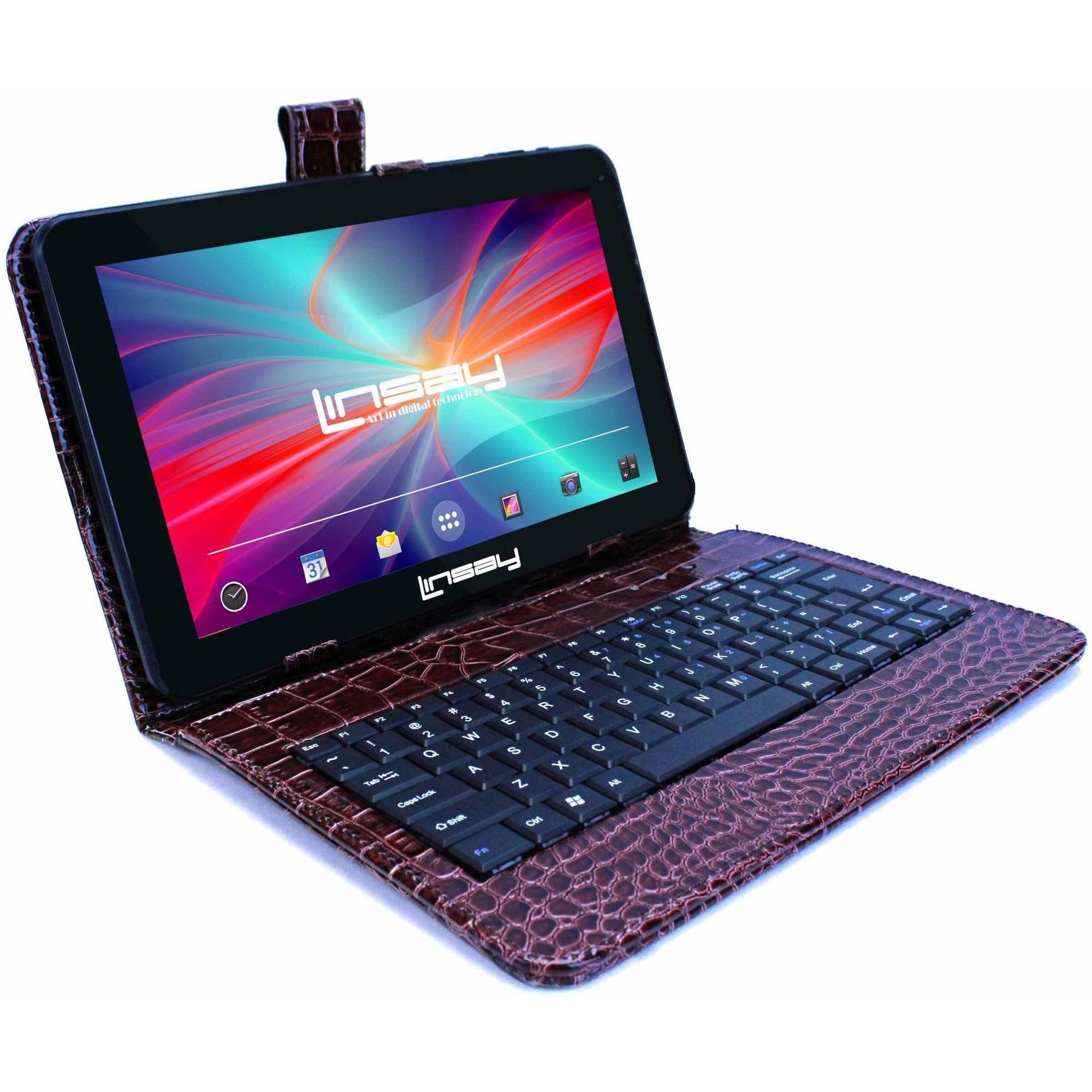 LINSAY 10.1" 2GB RAM 32GB Storage Android 12 Tablet with keyboard Brown Crocodile Style