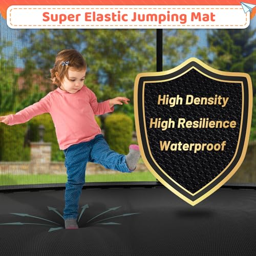 12FT 14FT 16FT Outdoor Trampoline for Kids & Adults, Recreational Trampoline w/Ladder & Safety Net, Heavy Duty Backyard Metal Trampoline, 400/450LBS Round Pumpkin Trampoline, ASTM Approved