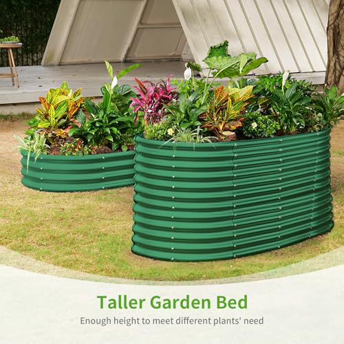Land Guard 8x4x3ft Oval Galvanized Raised Garden Beds, Large-Capacity Metal Planter Box Outdoor, Durable Deep Raised Garden Bed 3ft Tall, Raised Beds for Gardening Vegetables, Cream Yellow