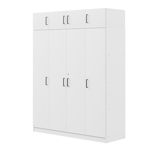 Modern Storage Wardrobe with Hanging Rods and 2 Drawers, Wood Clothes Storage Cabinet Organizer with Sliding Door and Open Shelves, Freestanding Wardrobe Cabinet for Small Spaces, Guest Room