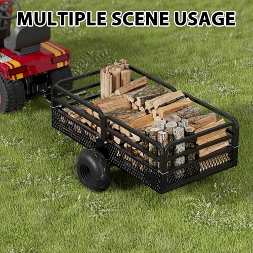 ATV UTV Trailers Tow Behind Dump Cart, 1500lbs Utility Trailers W/Support Stand, Heavy Duty Carts with Wheels, Yard Garden Cargo Wood Trailer Steel Dump Trailer for Lawn Mower Tractor (Red)