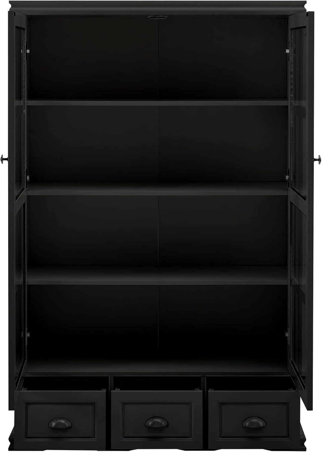 Storage Cabinet with Tempered Glass Doors Curio Cabinet with Adjustable Shelf Display Cabinet with Triple Drawers,Black