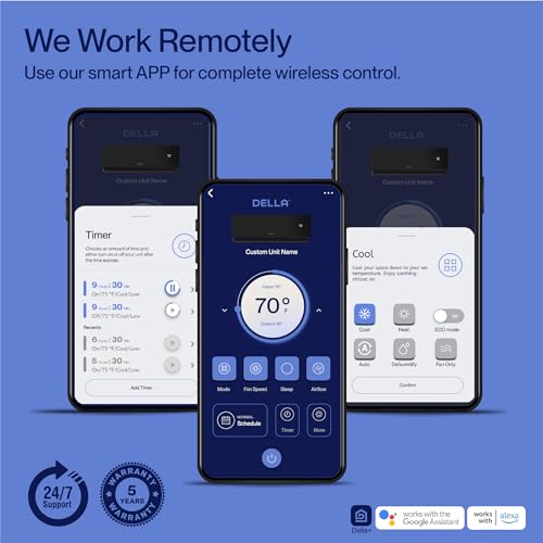 DELLA 12000 BTU Mini Split AC Wifi Enabled Work with Alexa 17 SEER2 Energy Saving Cools Up to 550 Sq.Ft & 1 Ton Pre-Charged Heat Pump Ductless Inverter System (JPB Series with R32 refrigerant)