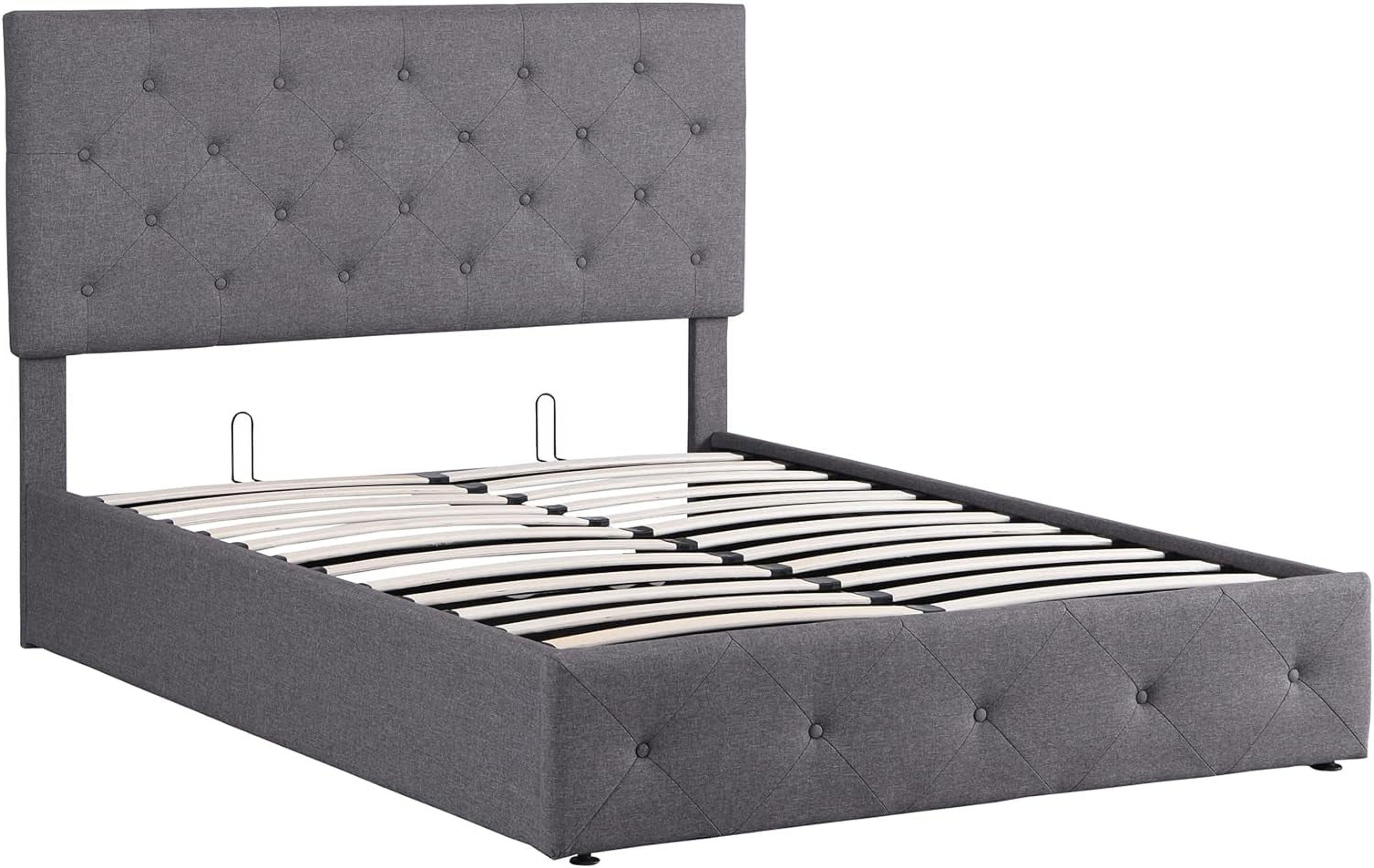 Full Size Upholstered Platform Bed With Storage Underneath, Full Bed Frame With Gas Lift Up Storage, Lift Storage Bed, Grey
