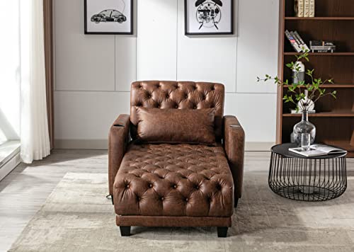 Indoor Oversized Chaise Lounger, Chaise Indoor Convertible Bed with Wireless Charging, Modern Indoor Polyester Upholstered Sofa Recliner Lounge Chair, Chaise Sofa Bed (Dark Grey)