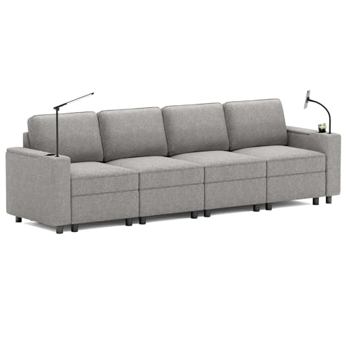 Multifunctional Sleep Sofa Bed,Modular Sectional Sofa, Couches for Living Room with Storage, Armrest with Power Grommet and Cup Holder, Wireless Charging Stand & LED Light Included