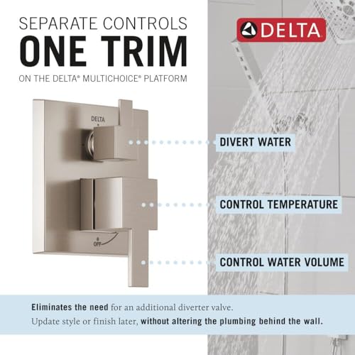 Delta Faucet Modern Raincan 2-Setting Square Shower System Including Rain Shower Head and Handheld Spray