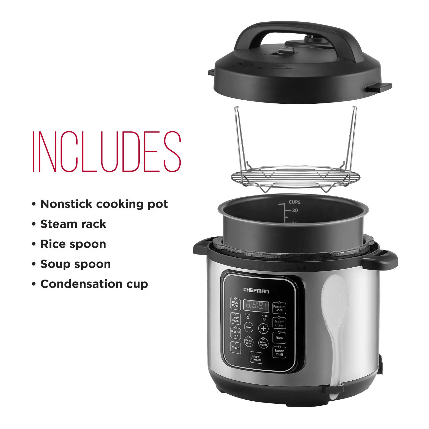 Chefman 6 Quart Electric Multicooker, 9-in-1 Programmable Pressure Cooker