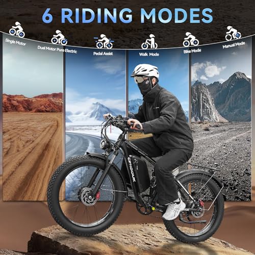 Dual Motor Ebike,37MPH Fast Electric Bike Peak 3000W/5000W 23AH Ebike for Adults UL Certified Battery Commuting Electric Bicycle 87 Miles Long Range 7-Speed 26" Fat Tire Full Suspension E Bike