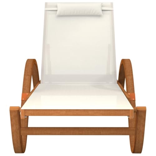 Sun Lounger with Pillow White Textilene and Solid Wood Poplar,Luxurious Patio Sun Lounger Adjustable Reclining Backrest for Optimal Comfort Textilene and Poplar Wood, 1