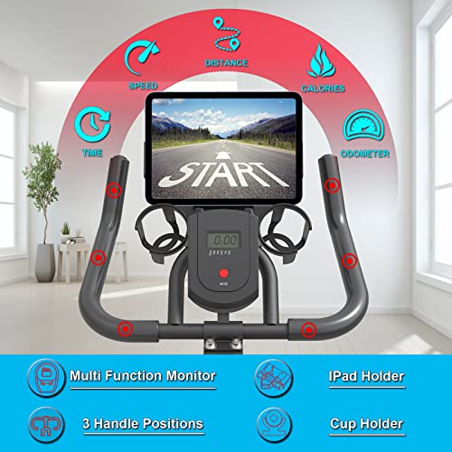 Exercise Bikes Stationary,Exercise Bike for Home Indoor Cycling Bike for Home Cardio Gym,Workout Bike with Ipad Mount & LCD Monitor,Silent Belt Drive
