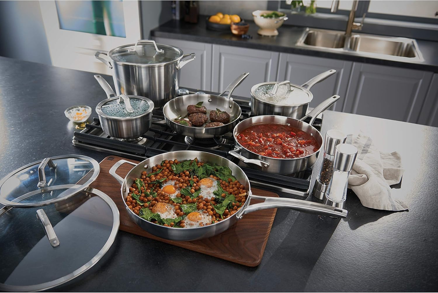 Calphalon Premier Stainless Steel Pots and Pans, 11-Piece Cookware Set