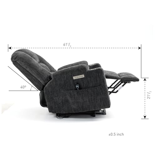 Large Power Lift Recliner Chair with Massage and Heat for Elderly Big People, Overstuffed Wide Recliners, Heavy Duty Motion Mechanism with USB and Type C Ports, 2 Steel Cup Holders, Grey