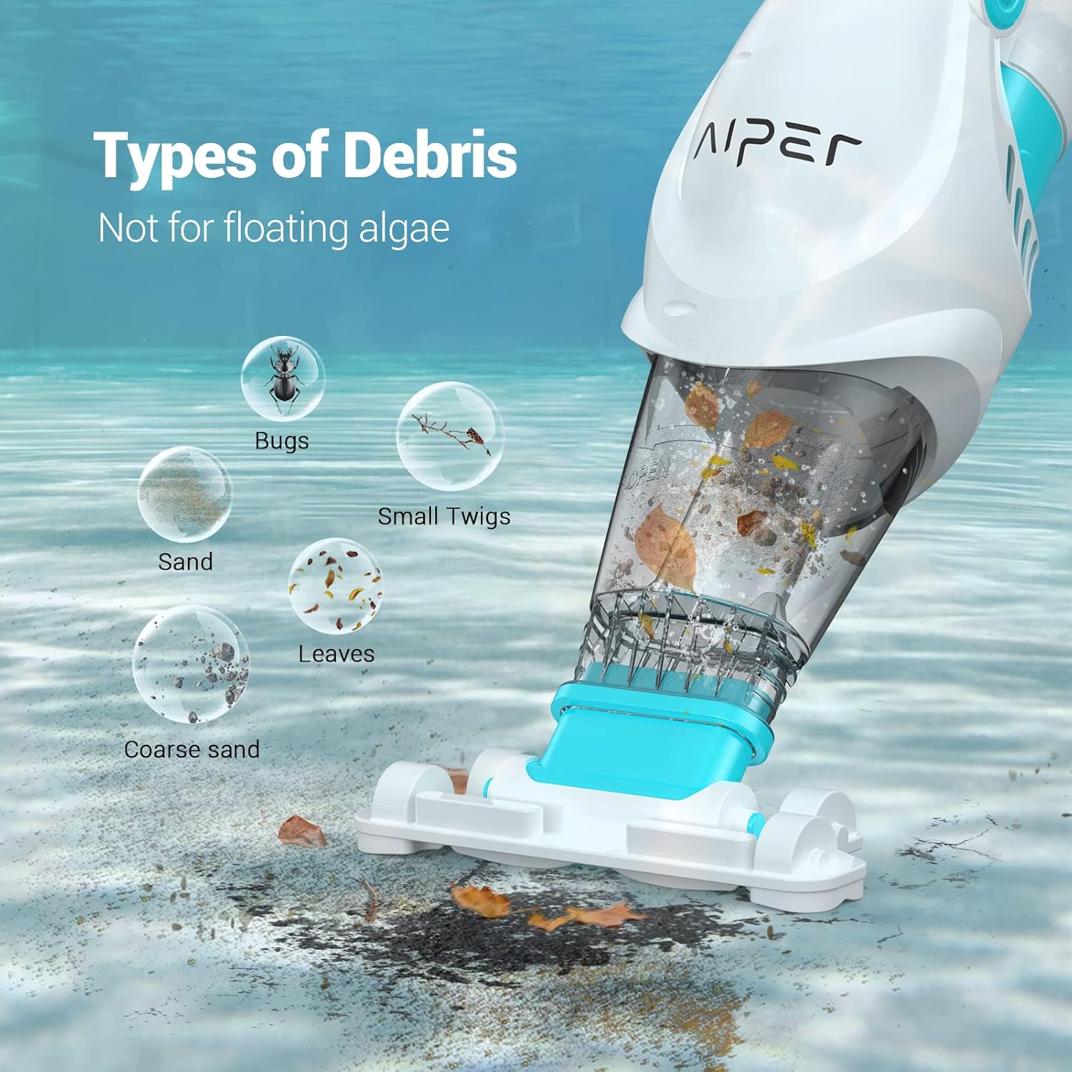 AIPER Pool Vacuum Cordless - Handheld Rechargeable Cleaner | 60 Min Run Time, Spa Vacuum for Hot Tub, Strong Suction for Above Ground & Inground Pools - Pilot H1