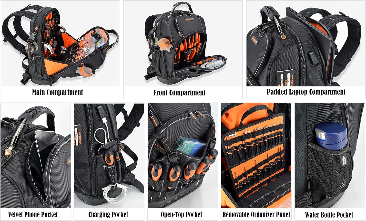 WELKINLAND 77-Pockets Tool backpack, Tool backpack for men, HVAC tool bag backpack, Electricians backpack tool bag, Large electrician backpack, Tool backpack,Tool backpack for construction