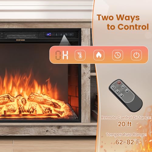 COSTWAY Electric Fireplace TV Stand for TVs up to 75 Inches, 1500W Heater Insert with Remote Control, 3 Flame Colors, 70-inch Wooden Entertainment Center with Adjustable Shelves, Black