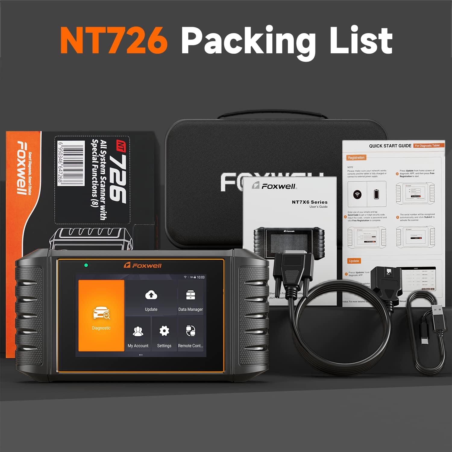 2024 Newest FOXWELL Scanner NT726 Automotive Scan Tool, All System Car Diagnostic Scanner with 12+ Service Resets, FOXWELL OBD2 Scanner for All Vehicles, Accurate and Professional Car Code Scanner