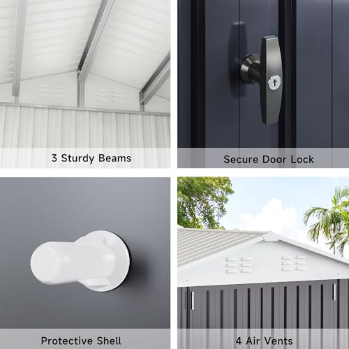 Polar Aurora 10x14 Outdoor Storage Shed, Garden Shed with Updated Frame Structure and Lockable Doors, Metal Tool Sheds for Backyard Garden Patio Lawn, White