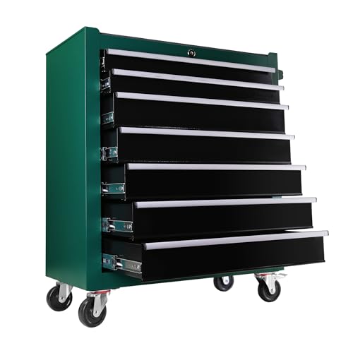 5 Drawers Rolling Tool Chest Cabinet with Wheels, Tool Storage Cart and Tool Box Organizer with 7 Extra Storage Boxes for Garage, Warehouse and Workshop, Blue & Grey