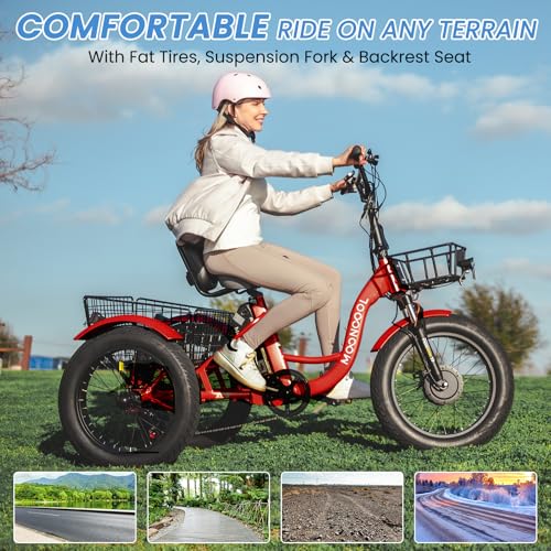 MOONCOOL Electric Tricycle Trike for Adults 350W 36V Removable Battery 24/26 Inches 7 Speeds 3 Wheels Electric Bikes Bicycle for Adults, Three Wheel Electric Cruiser Tricycle