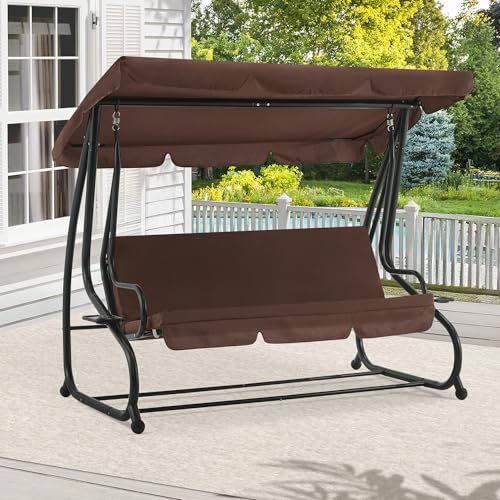 MCombo 3 Seat Patio Swing Chair, Outdoor Swing with Adjustable Canopy, Weather Resistant Steel Frame, Porch Swing Sets for Backyard, Poolside, Balcony, 4090 (Burgundy)