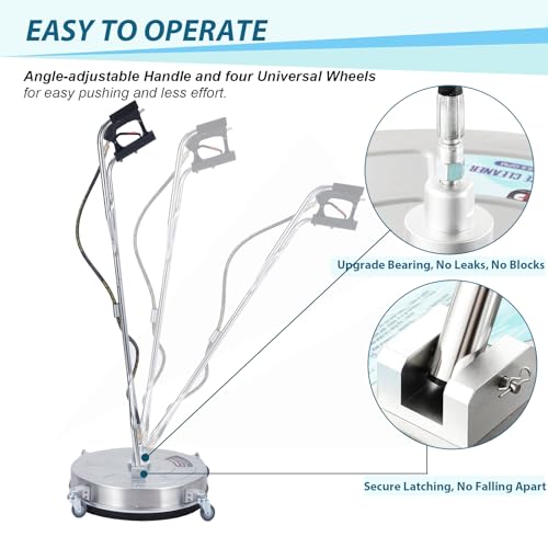 Towallmark 24" Pressure Washer Surface Cleaner with Dual Handle, 4 Wheels, 3/8" Quick Connect, 2 Replacement Nozzles, Stainless Steel Power Washer Surface Cleaner for Driveway Sidewalk Patio 4000 PSI