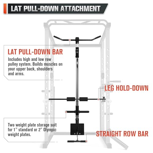 RitFit Power Cage with Optional LAT PullDown/Cable Crossover/Smith Machine System, 1000LB Squat Rack for Home & Garage Gym, with Weight Storage Rack and More Training Attachments, ASTM-Certified