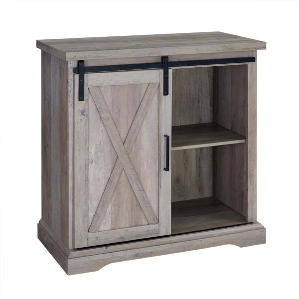 Walker Edison Furniture Company 32 in. Grey Wash Rustic Farmhouse Sliding Barn Door Rustic Accent Cabinet