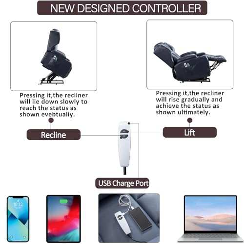Lift Chair Recliners for Elderly Electric Power Lift Recliner Chair with Massage & Heat Vibration / 3 Positions / 2 Side Pockets/Handle Remote for Home Living Room