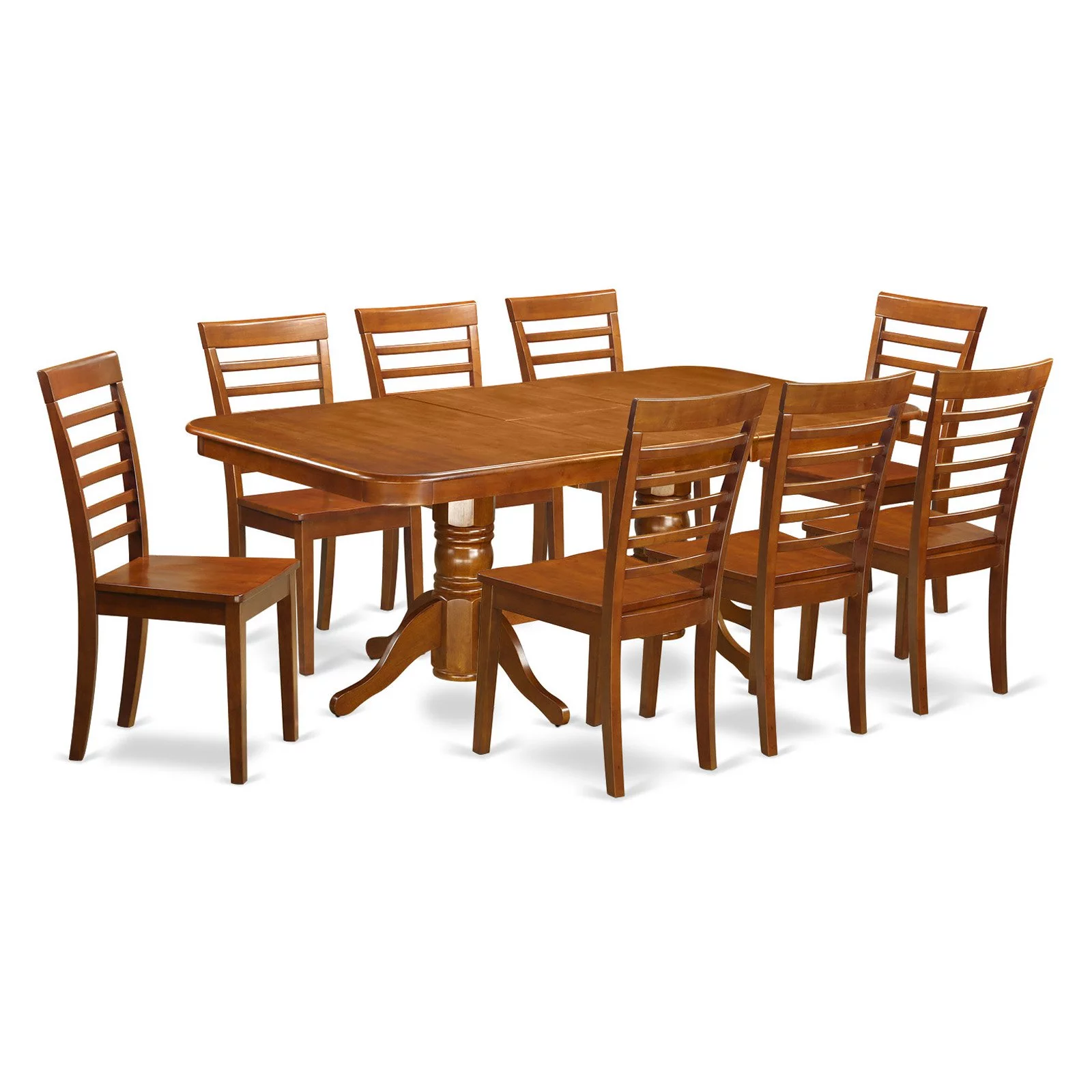 East West Furniture Napoleon 9-piece Wood Dining Table Set in Saddle Brown