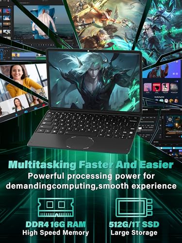 11" Convertible 2-in-1 Touchscreen Laptop, in tel N100,16GB RAM,1T SSD,FHD 1920 * 1200 IPS,Win 11 Pro PC,Backlit Keyboard, WiFi,USB-C,HDMI,Oval Trackpad,Lightweight for Business&Students