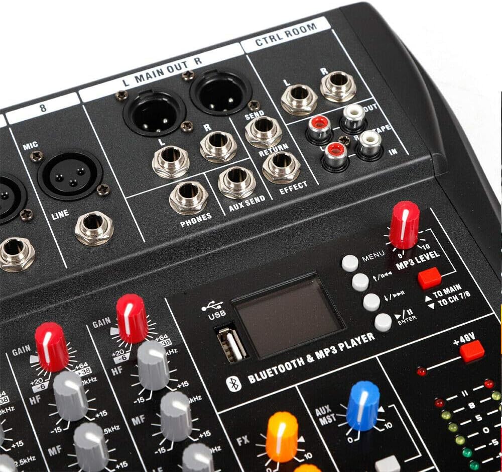 Professional 8 Channel Mixing Console Audio Mixer Bluetooth w/USB Drive Amplifier Studio Audio Sound Mixer Console Ac 110v 50hz 18w