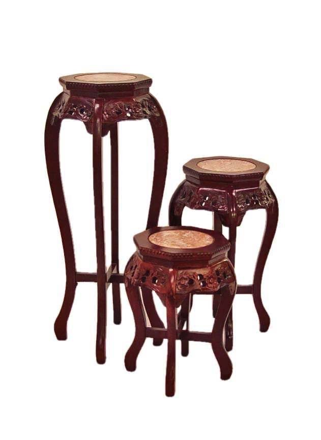Plant Stand in Asian Hand Carved Floral with Marble Top 18&&H - Oriental Furnishings: Furniture u0026 Decor