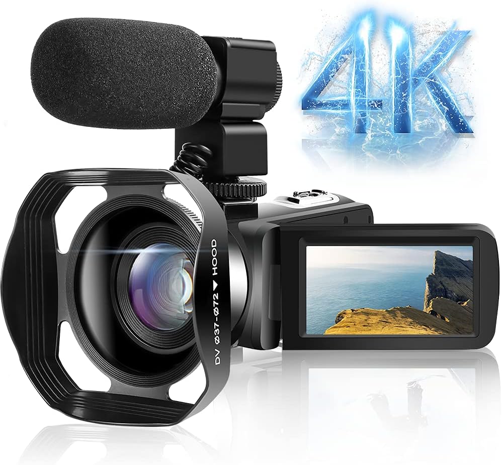 4K Camcorder Video Camera 48MP WiFi Vlogging Camera YouTube Camera with 3.0” Touch Screen IR Night Vision Digital Camera External Microphone