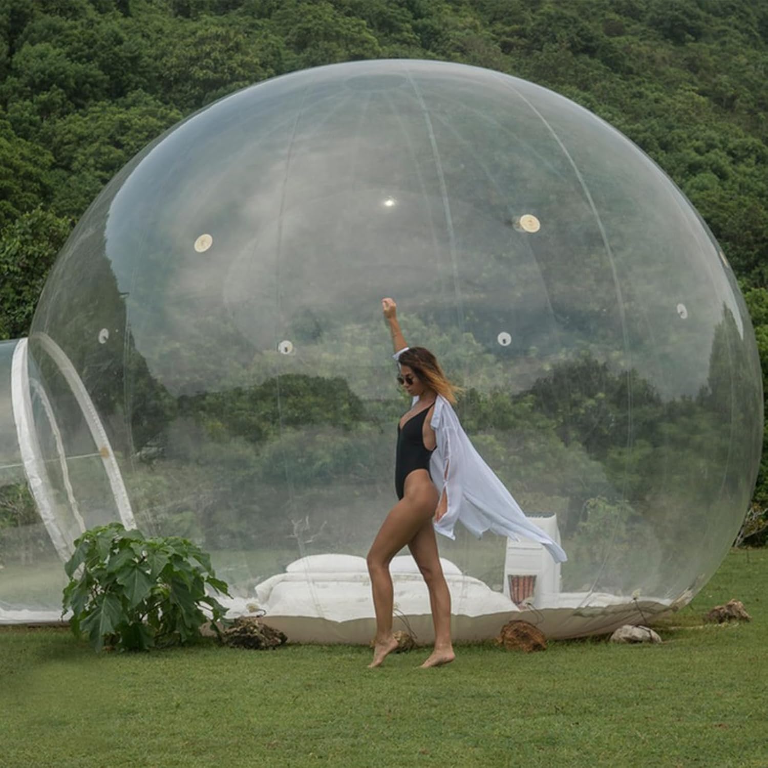 10FT Bubble Inflatable Tent, 3M PVC Inflatable Commercial Two Room House, Clear Eco Dome Camping Bubble Tent with Air Pump for Indoor/Outdoor Family Backyard Camping Festivals