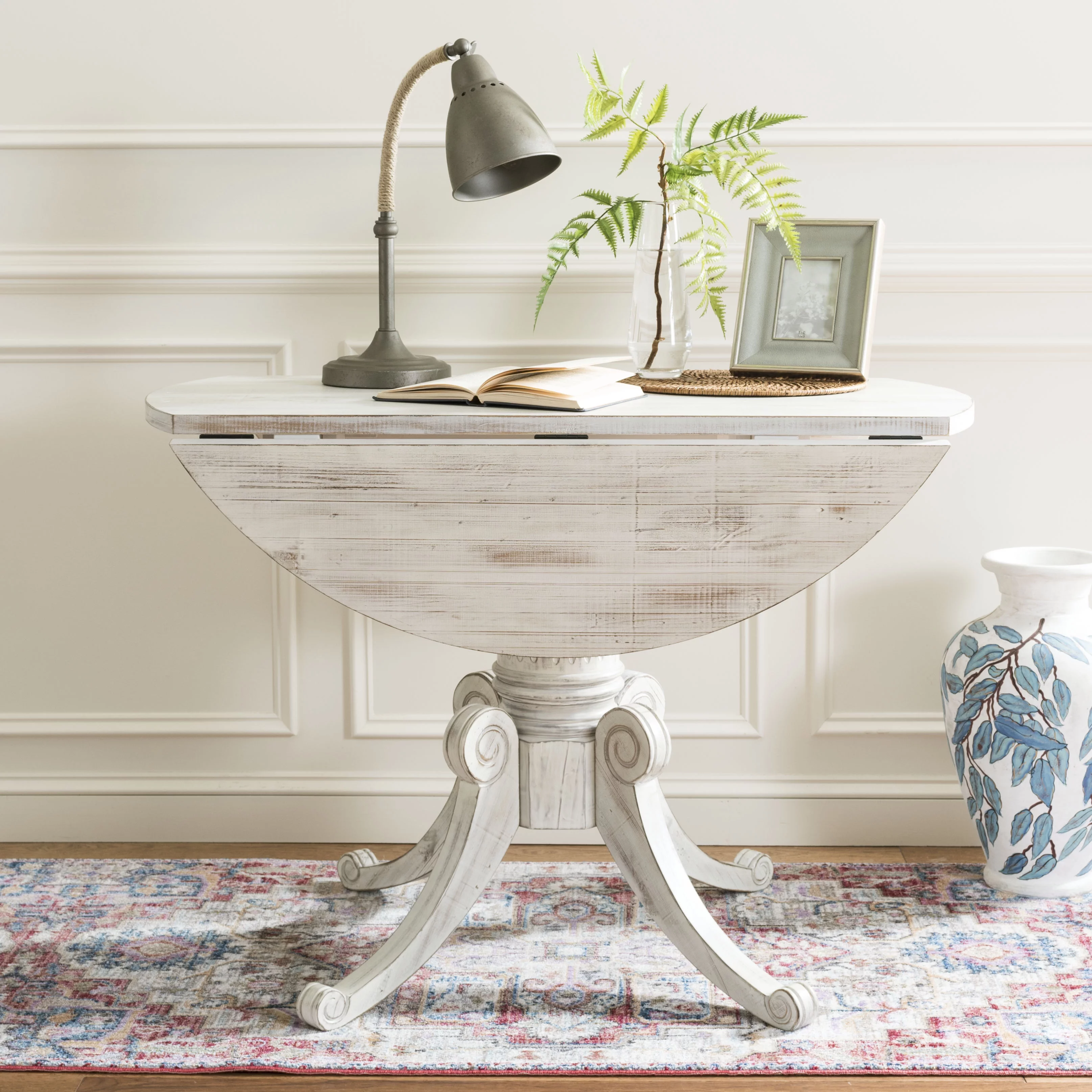 SAFAVIEH Forest Drop Rustic Foldable Leaf Dining Table, Antique White