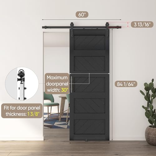 JUBEST 36" x 84" Barn Door, Slding Barn Door Kit Wave Shape Barn Door Panel with Hardware Kit Include, Easy Installation, Solid Wood, MDF & PVC Covered, Black