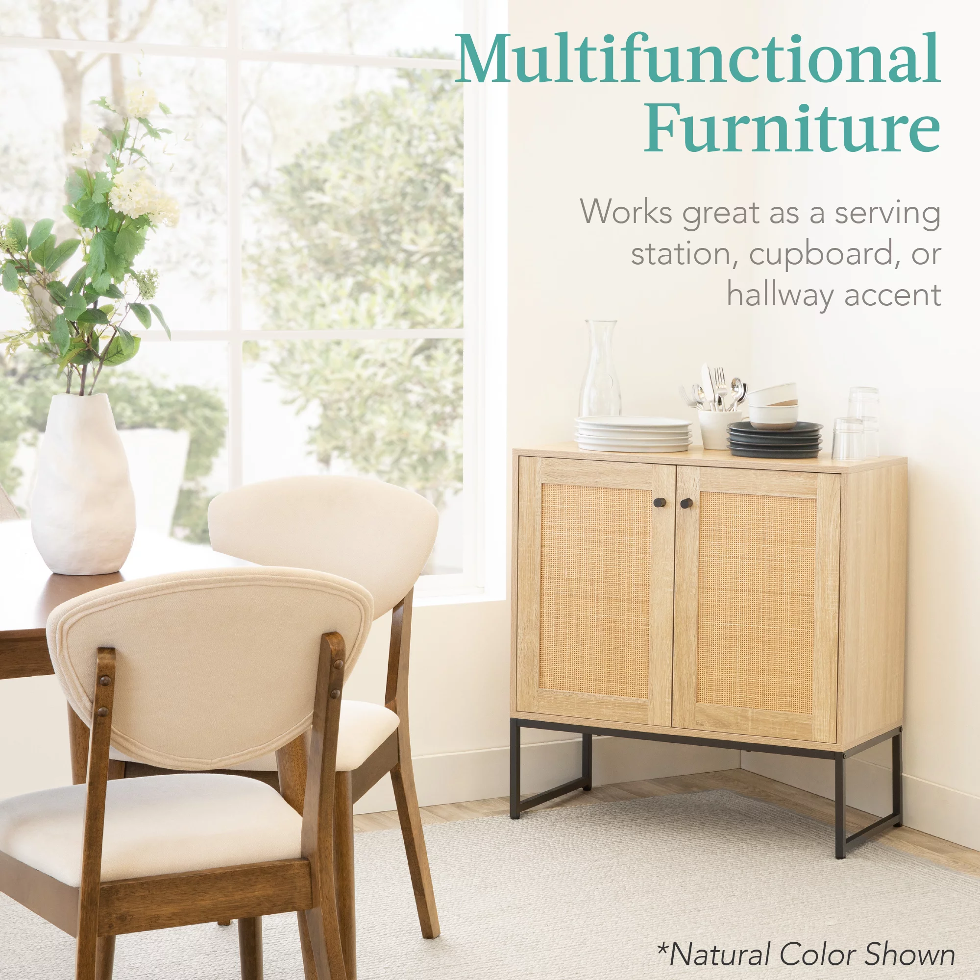 Best Choice Products 2-Door Rattan Storage Cabinet, Accent Furniture, Cupboard w/ Non-Scratch Foot Pads - White